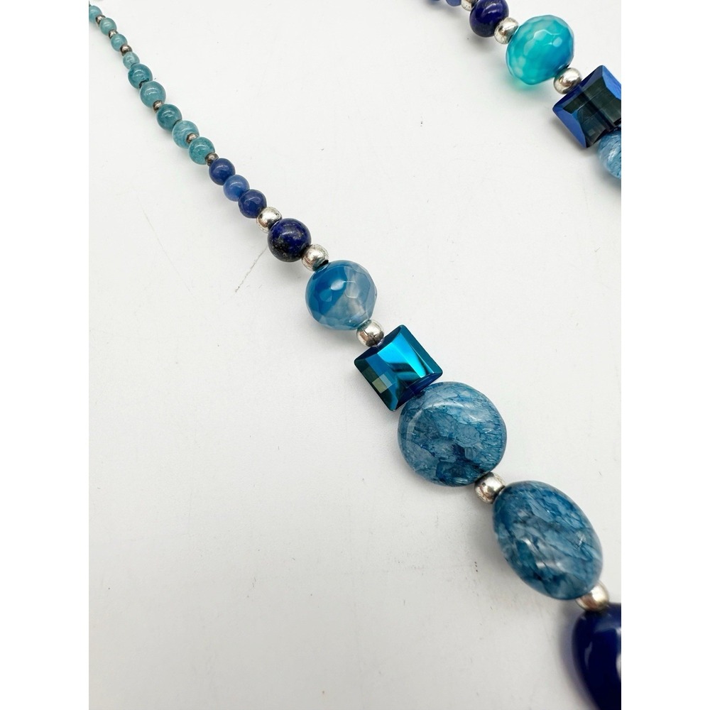 Nakamol Beaded Collar Bib Blue Statement Necklace Stone Glass Rhinestones NWT - Picture 4 of 7